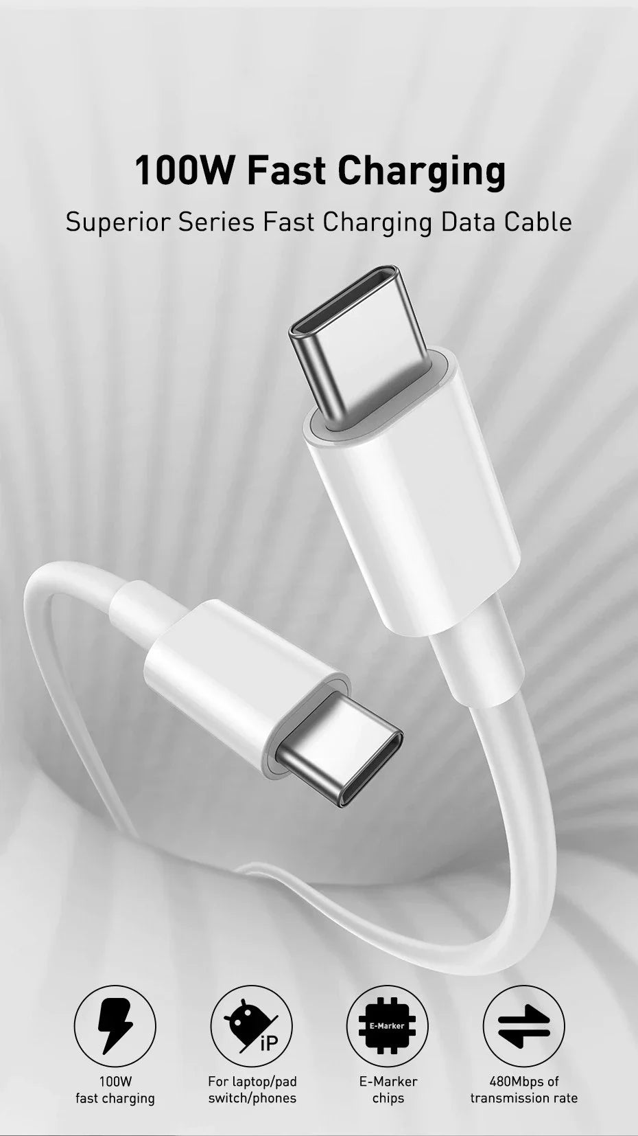 Type C to Type C Cable 100W PD Fast Charging For iPhone 15 Plus Pro Max Samsung Huawei Xiaomi OPPO USB C to USB C Charger Cable