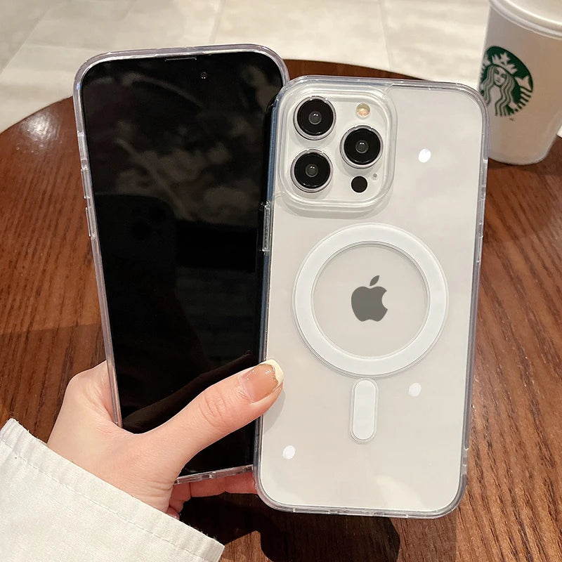 Clear For Magsafe Wireless Charge Case For Apple iPhone 16 15 14 13 12 11 Pro Max Plus Mini Magnetic Acrylic Transparent Cover