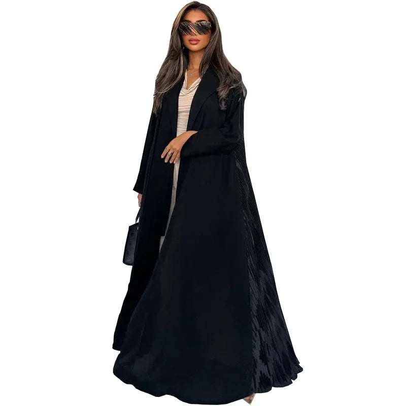 Eid Black Pleated Abaya Cardigan – Muslim Party Dress Kaftan