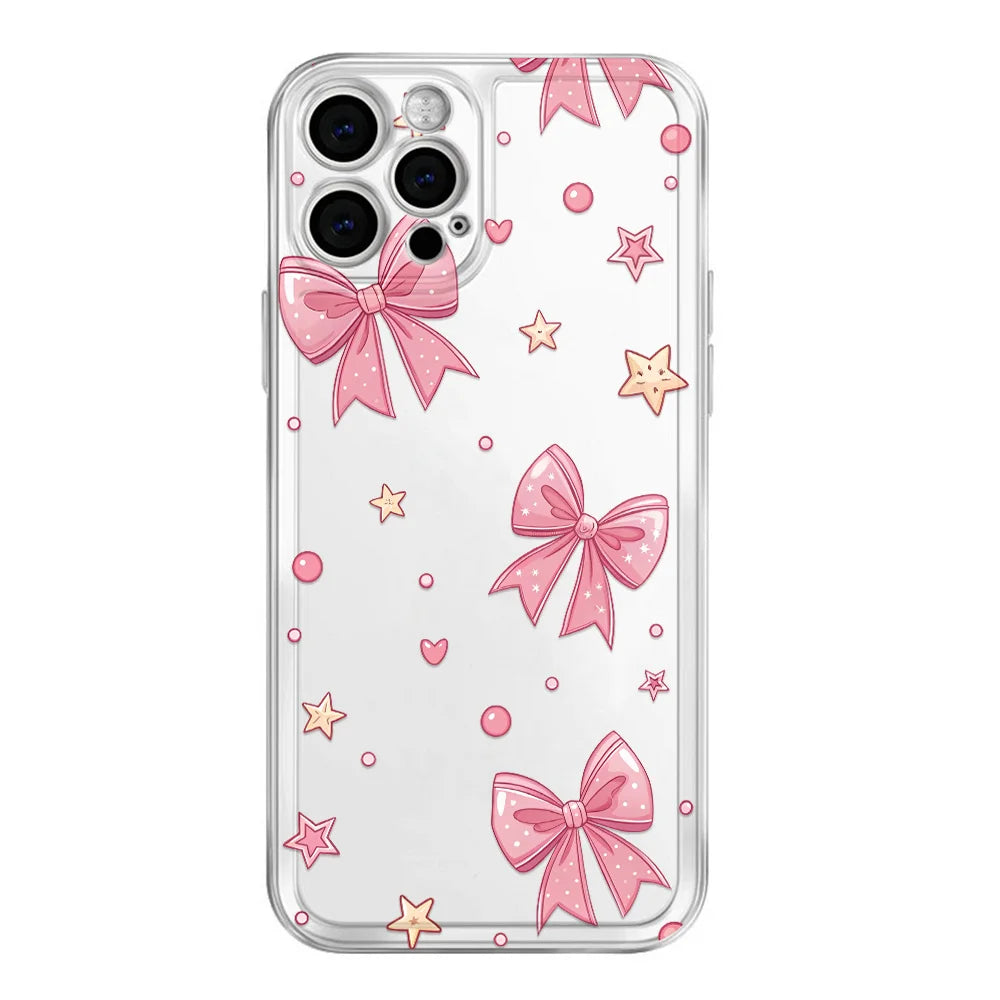 Cute Bows Phone Case For iPhone 16 15 14 13 12 11 Pro Max Mini X XR XS Max 78 15 Plus SE2022 Lens Protection Soft Back Cover