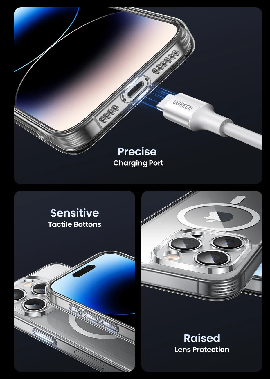 UGREEN for iPhone 14 13 12 Pro Max Magnetic Case Shockproof Cover for iPhone 15 Pro Max 15 Plus 15pro Magnet TPU PC Case