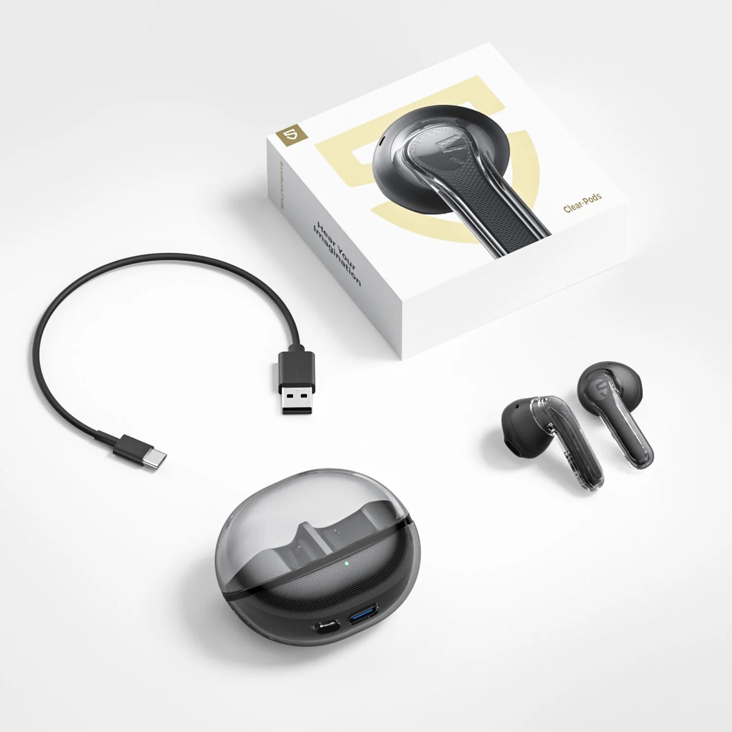 SoundPEATS Clear Pods Bluetooth Wireless Earphones with Dual ENC Mic, 13mm Drivers,Deep Bass, Total 40H Playtime, APP Control