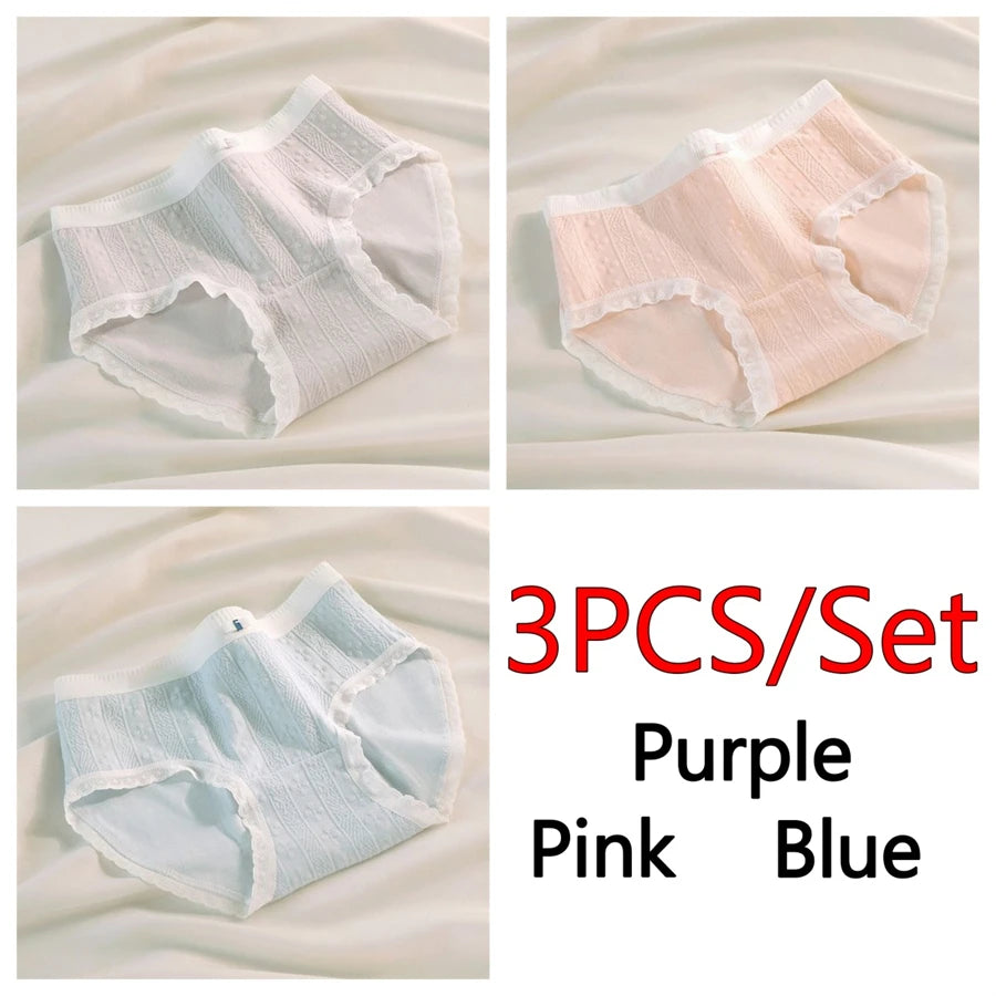 3PCS/Set Cotton Panties Women Antibacterial Crotch 2024 New Mid Waist Underwear Girls Breathable Triangle Shorts Lingerie Briefs
