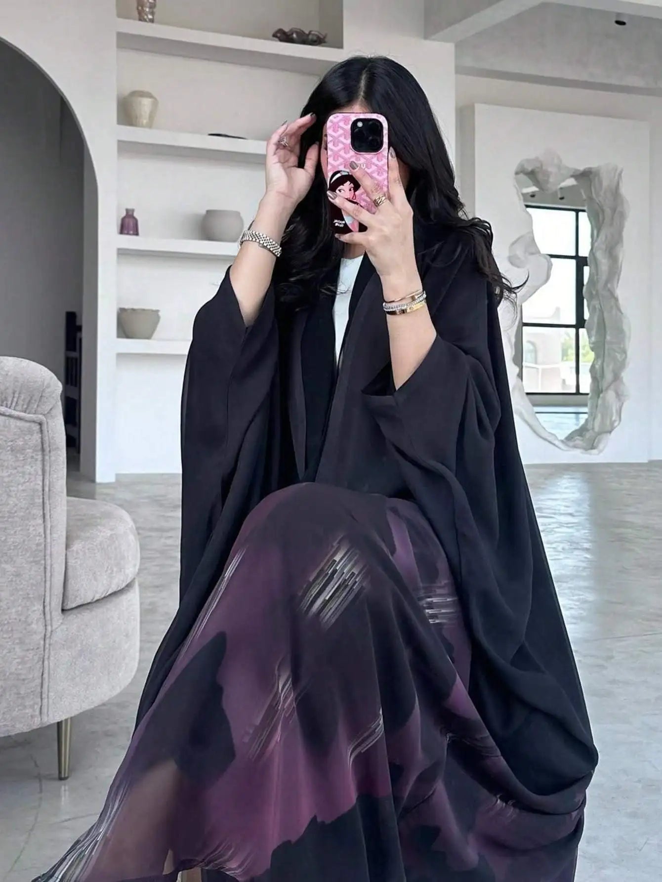 Tie-Dye Open Front Abaya – Loose Fit Kaftan Maxi Dress