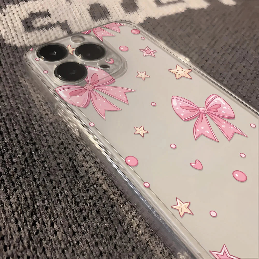 Cute Bows Phone Case For iPhone 16 15 14 13 12 11 Pro Max Mini X XR XS Max 78 15 Plus SE2022 Lens Protection Soft Back Cover