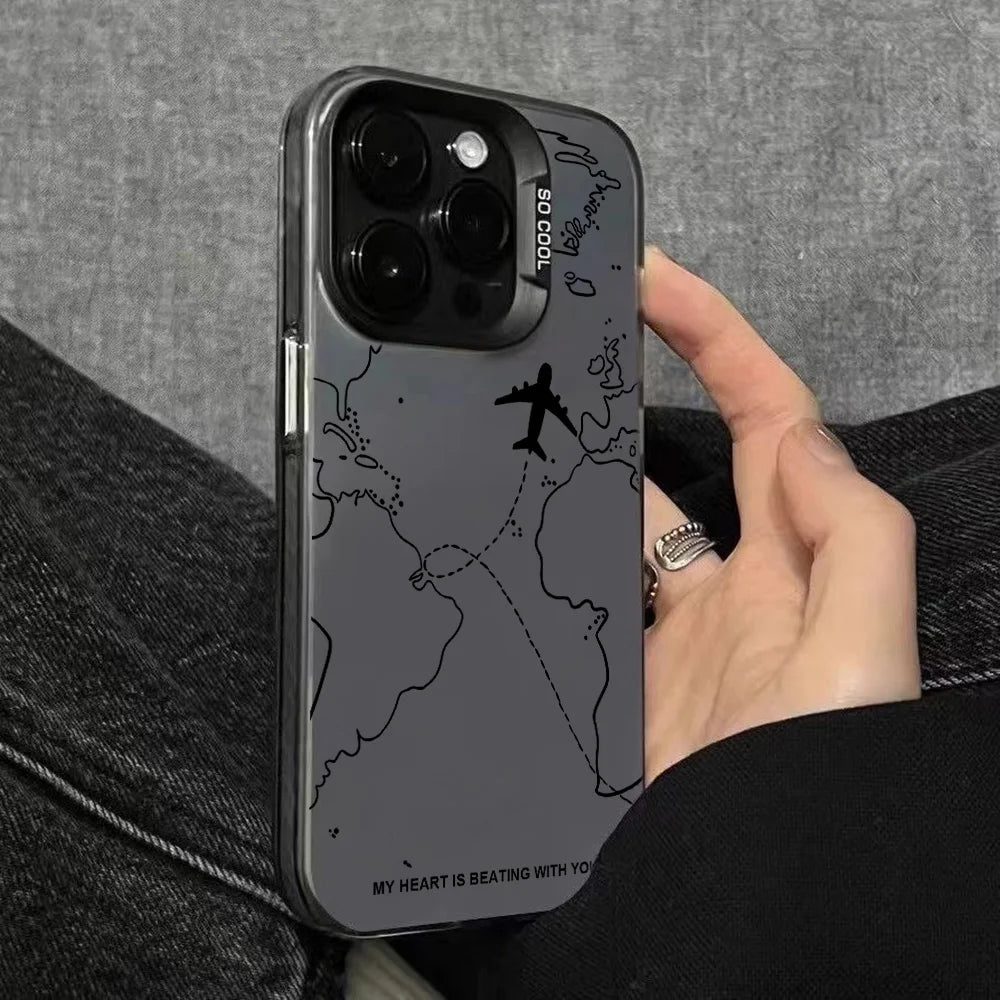 Travel Airplane Route Design Phone Case for IPhone 16 15 14 13 12 11 Mini Pro Max X XR XSMAX 8 7 Plus Anti Fall Matte Cover