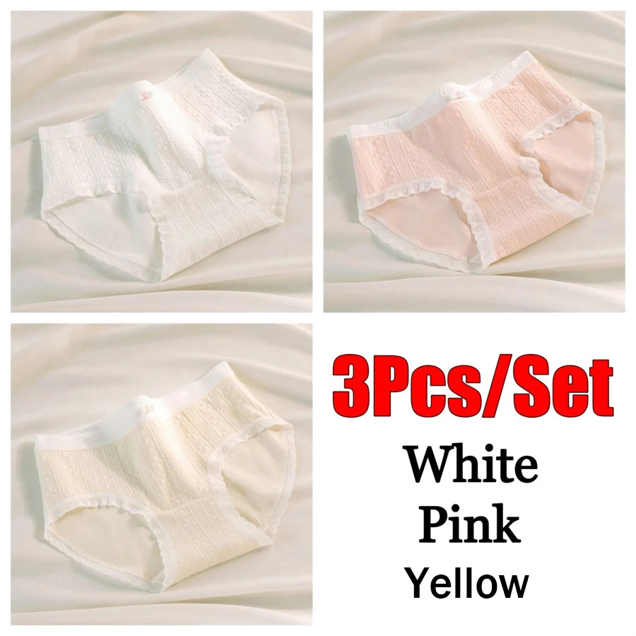 3PCS/Set Cotton Panties Women Antibacterial Crotch 2024 New Mid Waist Underwear Girls Breathable Triangle Shorts Lingerie Briefs