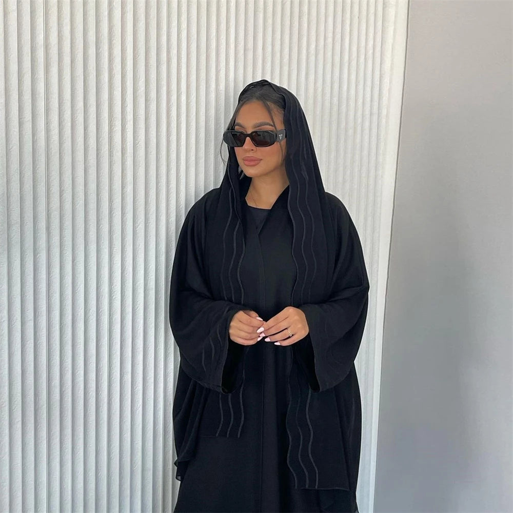 Ramadan Eid Abaya Khimar Set – Gray & Black Muslim Dress