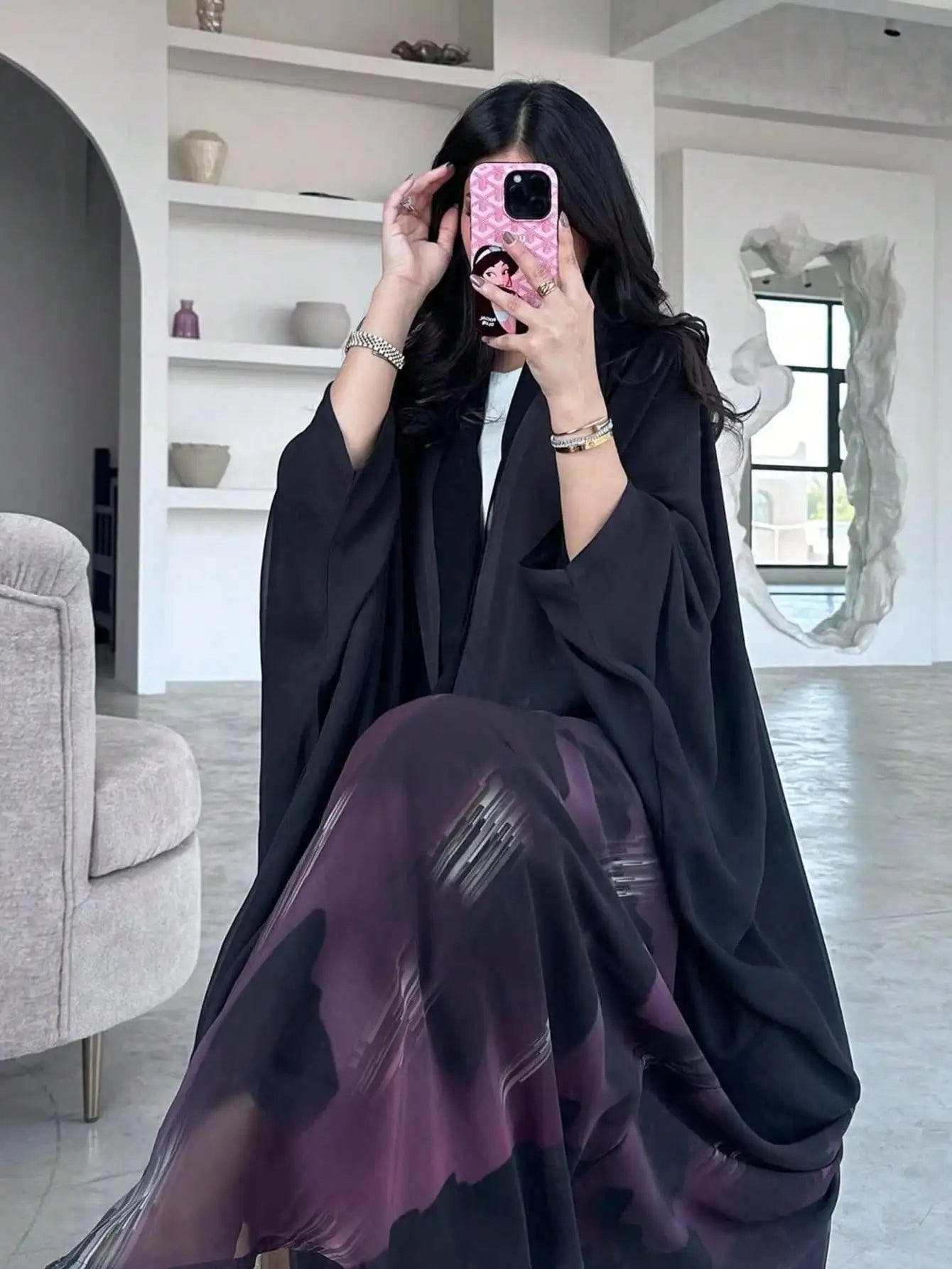 Tie-Dye Open Front Abaya – Loose Fit Kaftan Maxi Dress