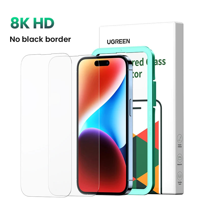 UGREEN for iPhone 15 14 13 Pro Max Glass Screen Protector for iPhone 12 11 XR iPhone 15 Pro Tempered Glass 9D Film