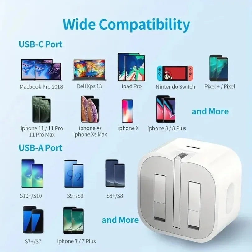 Foldable UK Plug USB-C Port Fast Charging QC3.0 PD 25W Type C Quick Charge For iPhone 16 15 Travel Wall Charger Power Adapter