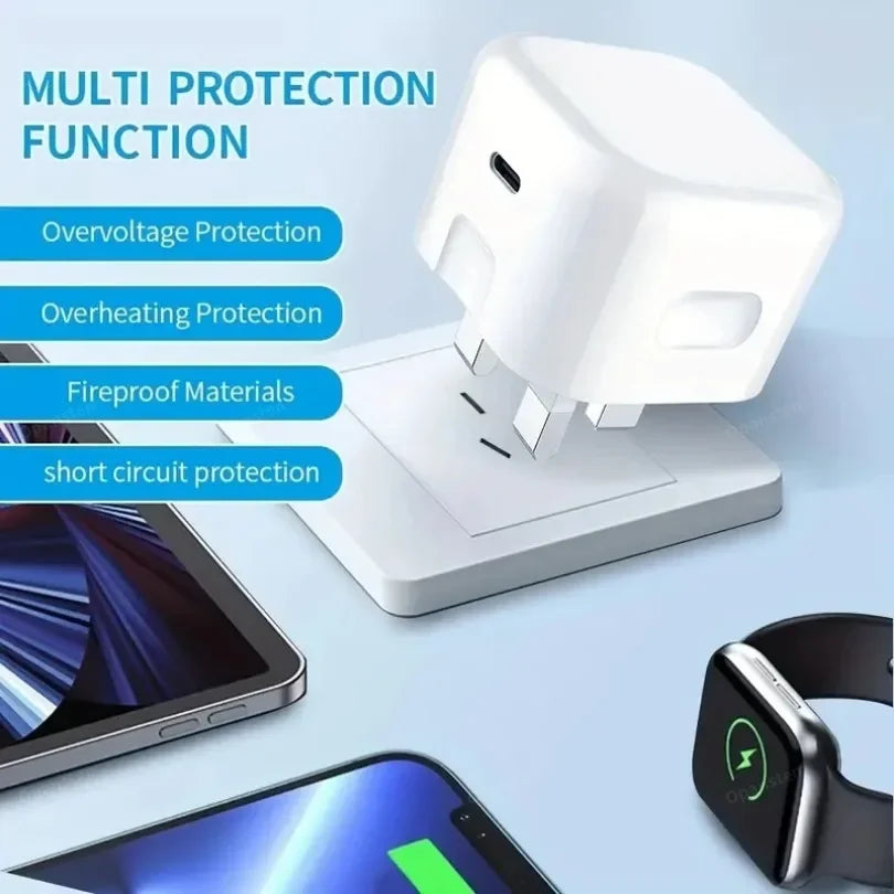 Foldable UK Plug USB-C Port Fast Charging QC3.0 PD 25W Type C Quick Charge For iPhone 16 15 Travel Wall Charger Power Adapter