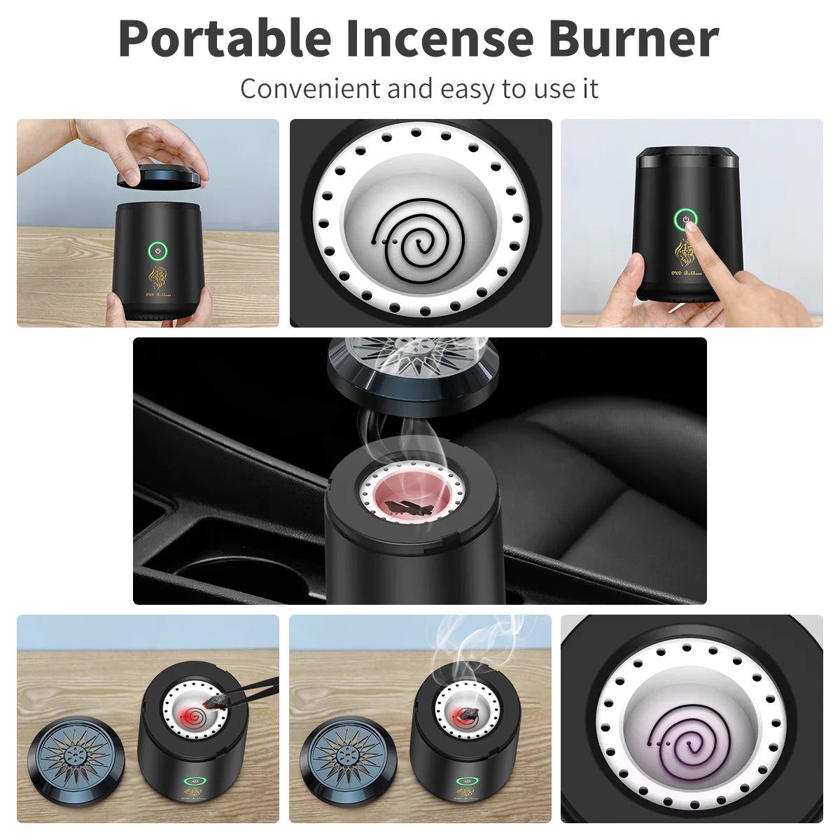 Arabic Incense Burner Electronic Portable Bakhoor Muslim Dukhoon Aroma Diffuser USB Rechargeable Oud Holder