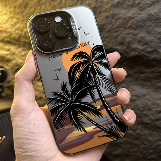 Phone Case For iPhone 16 15 14 13 12 11 Pro Max 7 8 Plus XS XR X SE2022 Summer Scenery Coconut tree Design Shockproof Hard Cover