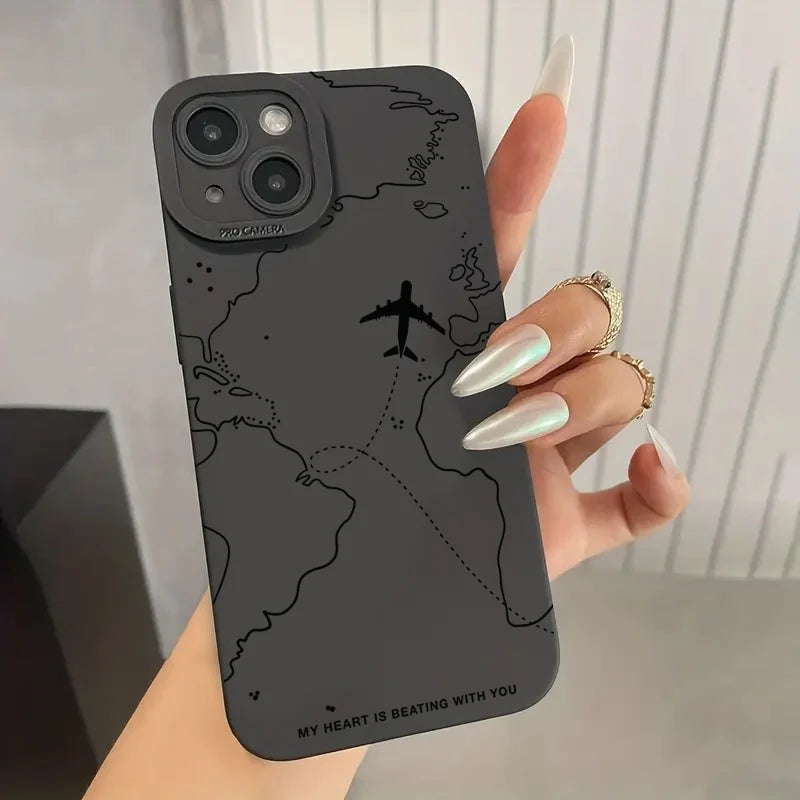 Travel-nspired Airplane Route Desian Phone Case For iPhone 15 14 13 12 11 16 Pro Max Mini 16E 7 8 Plus X XR XS SE2 Soft Cover