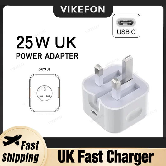 Foldable UK Plug USB-C Port Fast Charging QC3.0 PD 25W Type C Quick Charge For iPhone 16 15 Travel Wall Charger Power Adapter