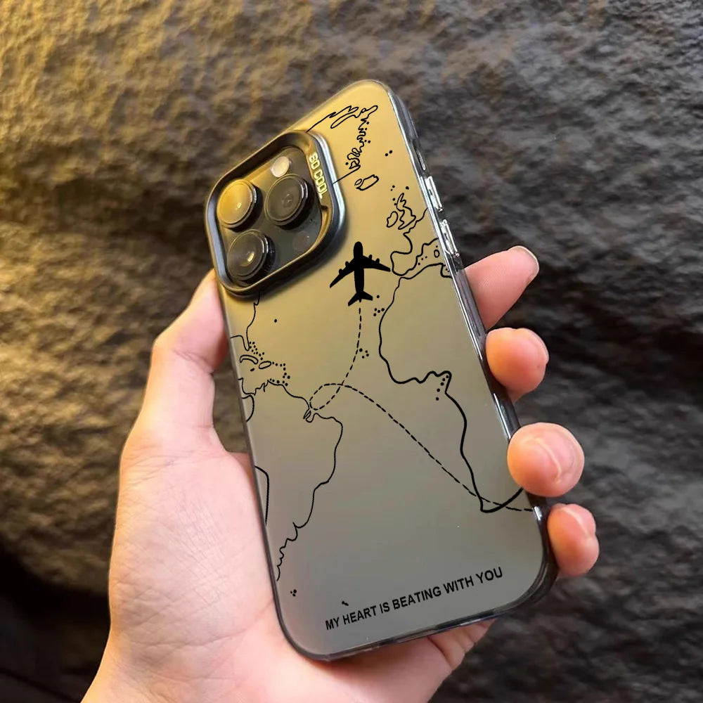 Travel Airplane Route Design Phone Case for IPhone 16 15 14 13 12 11 Mini Pro Max X XR XSMAX 8 7 Plus Anti Fall Matte Cover