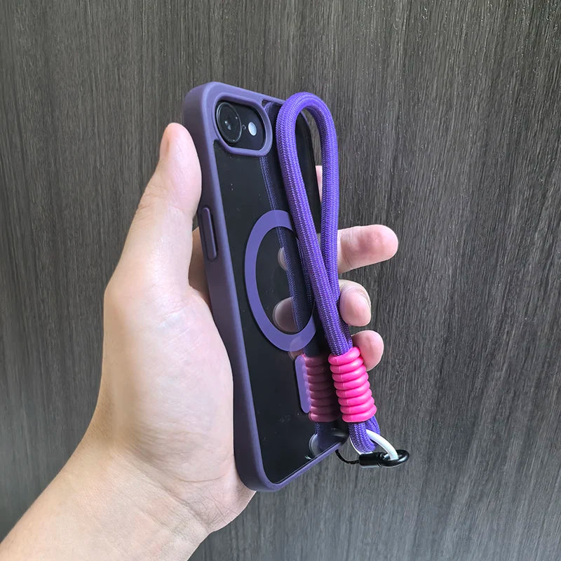 Luxury With Lanyard Clear For Magsafe Phone Case For iPhone 16 15 14 13 12 11 Pro Max Shockproof Armour Wrist Strap Back Cover