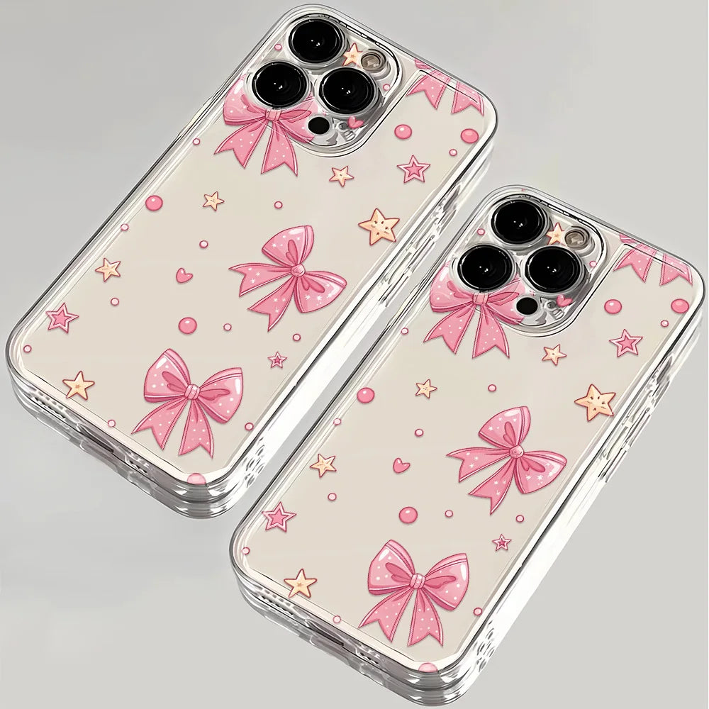 Cute Bows Phone Case For iPhone 16 15 14 13 12 11 Pro Max Mini X XR XS Max 78 15 Plus SE2022 Lens Protection Soft Back Cover
