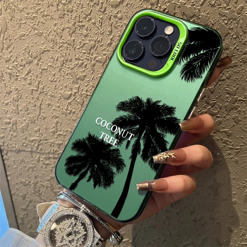 Phone Case For iPhone 16 15 14 13 12 11 Pro Max 7 8 Plus XS XR X SE2022 Summer Scenery Coconut tree Design Shockproof Hard Cover