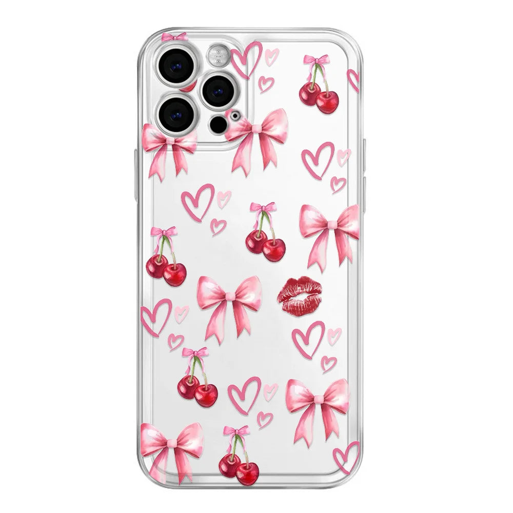 Cute Bows Phone Case For iPhone 16 15 14 13 12 11 Pro Max Mini X XR XS Max 78 15 Plus SE2022 Lens Protection Soft Back Cover