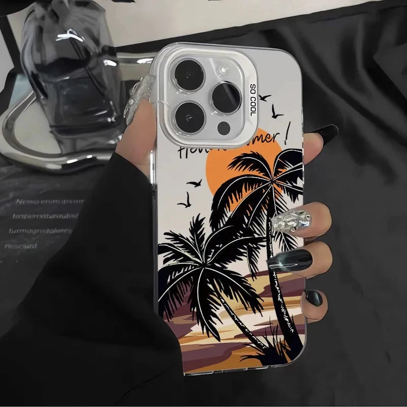 Phone Case For iPhone 16 15 14 13 12 11 Pro Max 7 8 Plus XS XR X SE2022 Summer Scenery Coconut tree Design Shockproof Hard Cover