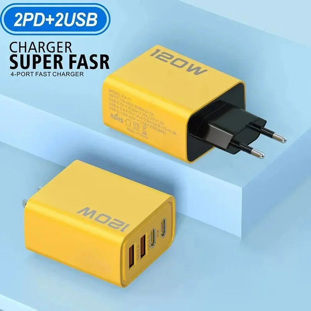 Total 120W Phone Charger Fast Charging Quick Charger PD USB Type C Wall Adapter For iPhone 16 15 Xiaomi 14 Huawei Redmi Oneplus