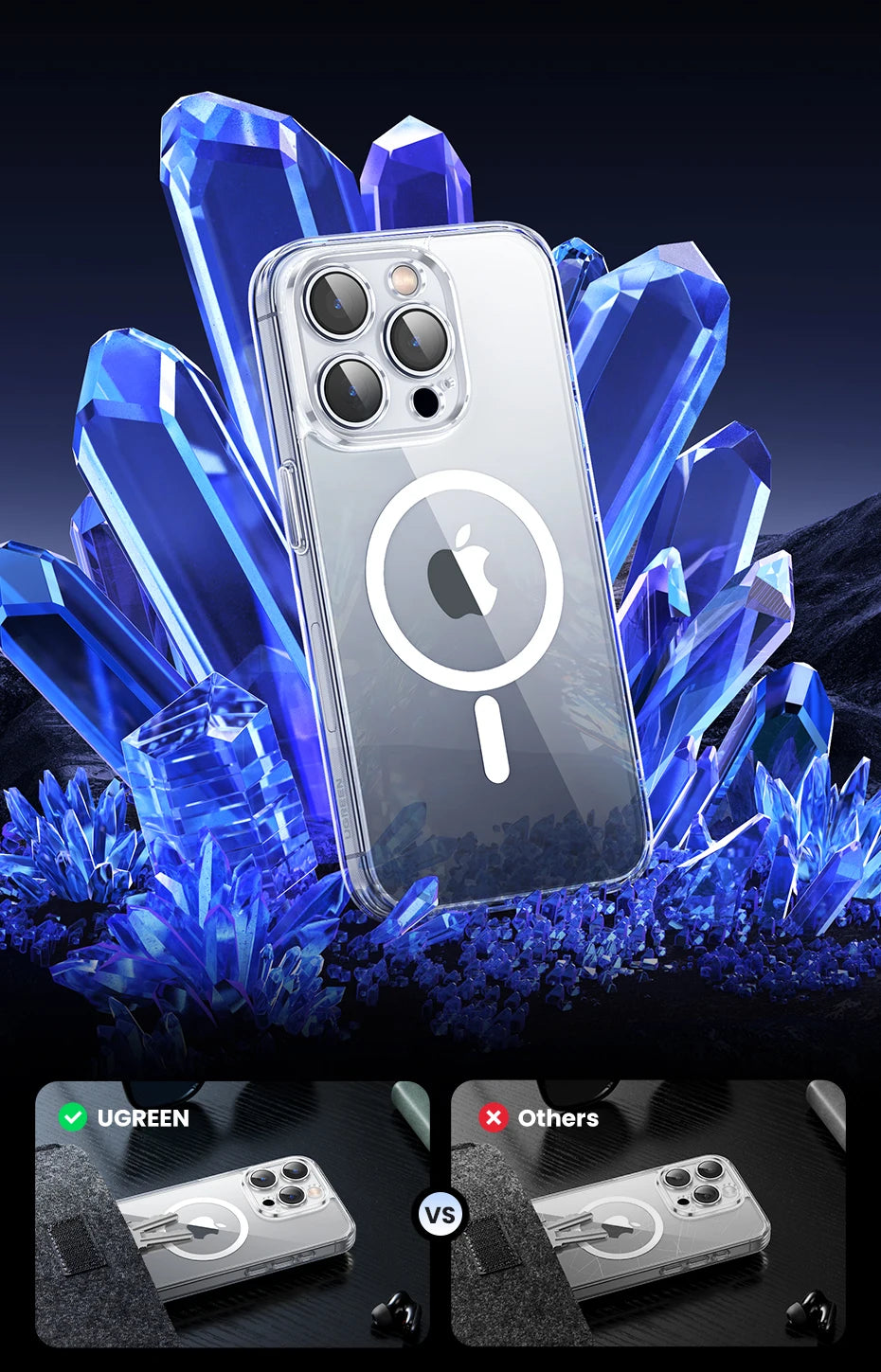 UGREEN for iPhone 14 13 12 Pro Max Magnetic Case Shockproof Cover for iPhone 15 Pro Max 15 Plus 15pro Magnet TPU PC Case