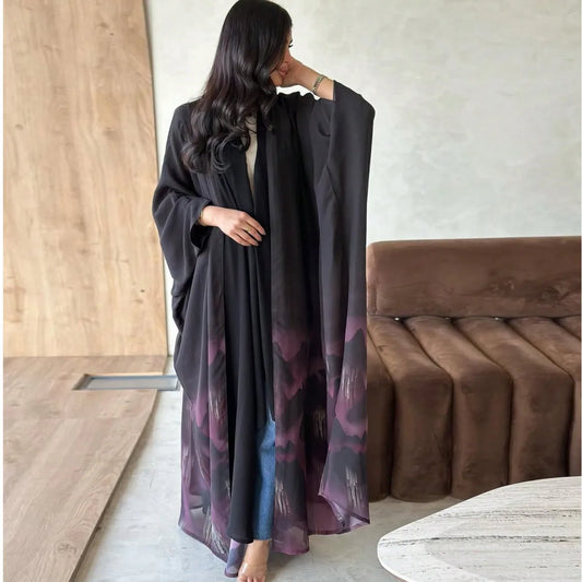Tie-Dye Open Front Abaya – Loose Fit Kaftan Maxi Dress