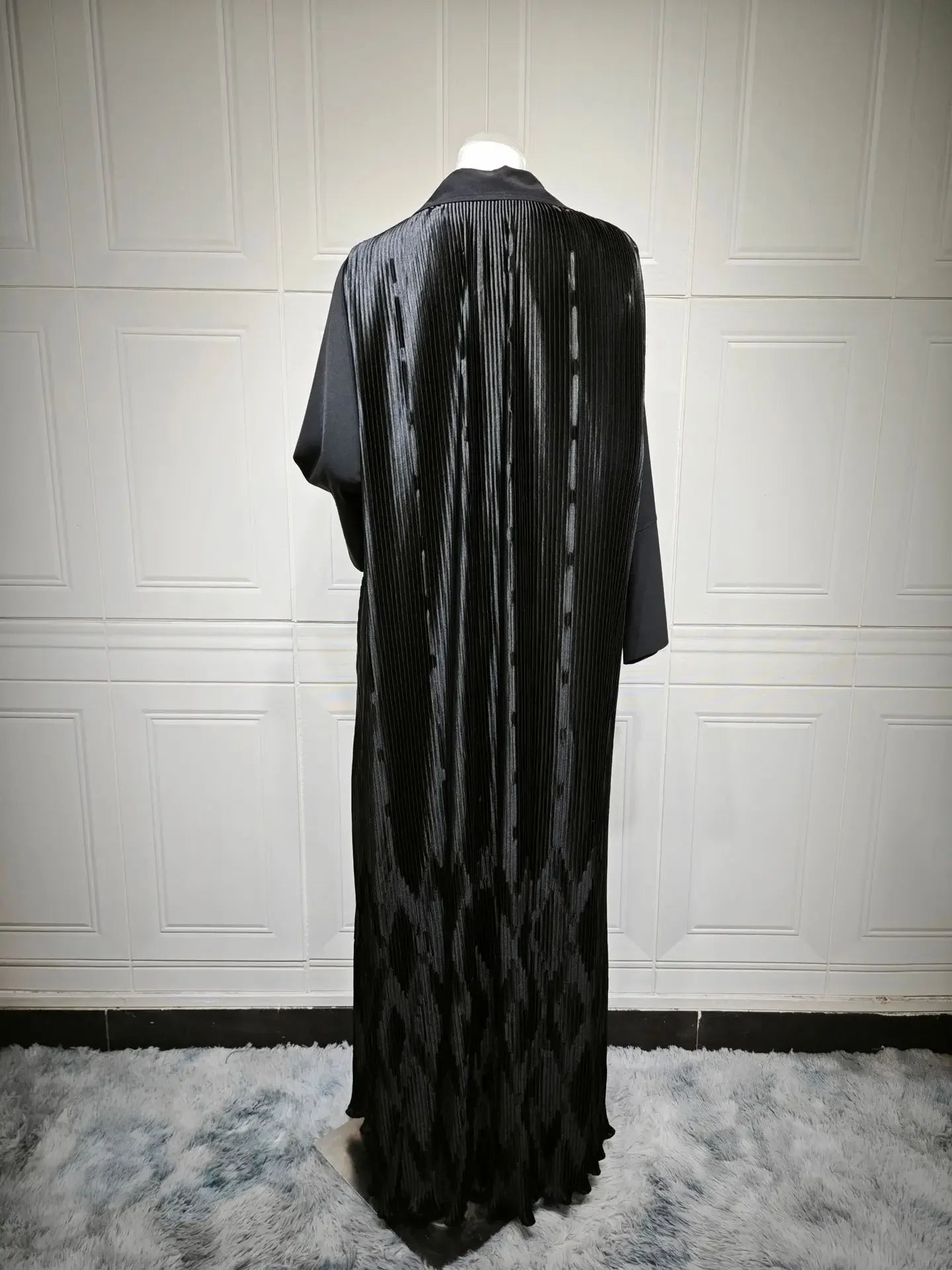 Eid Black Pleated Abaya Cardigan – Muslim Party Dress Kaftan