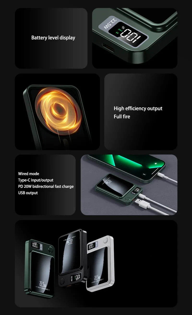 New 100000mah Capacity Power Bank Magnetic Wireless 22.5w Ultra Super Fast Charging Powerbank For Iphone Samsung Huawei Xiaomi