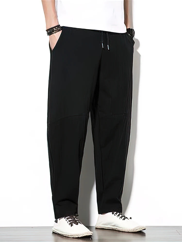100% Cotton Linen Pants Men Baggy Casual Trousers Male Walking Wide leg Loose Sweatpants Chinese Summer Jogger Pants 2025 New