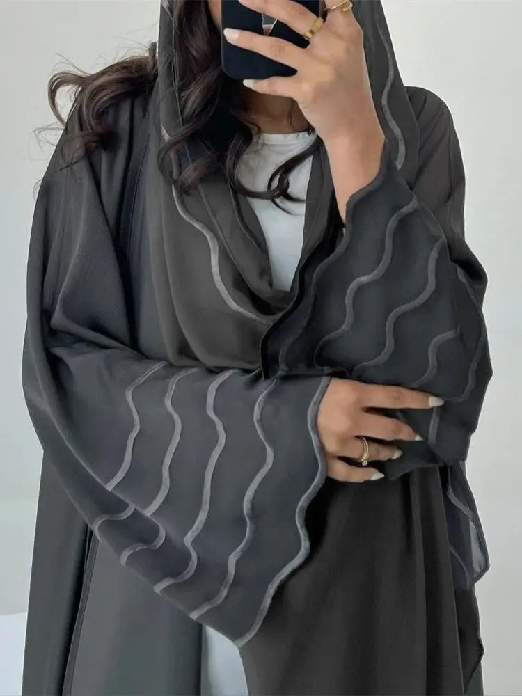 Ramadan Eid Abaya Khimar Set – Gray & Black Muslim Dress