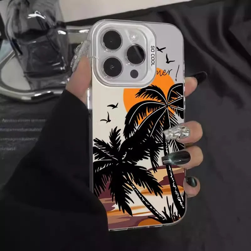 Phone Case For iPhone 16 15 14 13 12 11 Pro Max 7 8 Plus XS XR X SE2022 Summer Scenery Coconut tree Design Shockproof Hard Cover