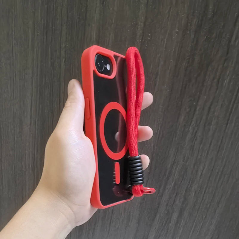 Luxury With Lanyard Clear For Magsafe Phone Case For iPhone 16 15 14 13 12 11 Pro Max Shockproof Armour Wrist Strap Back Cover