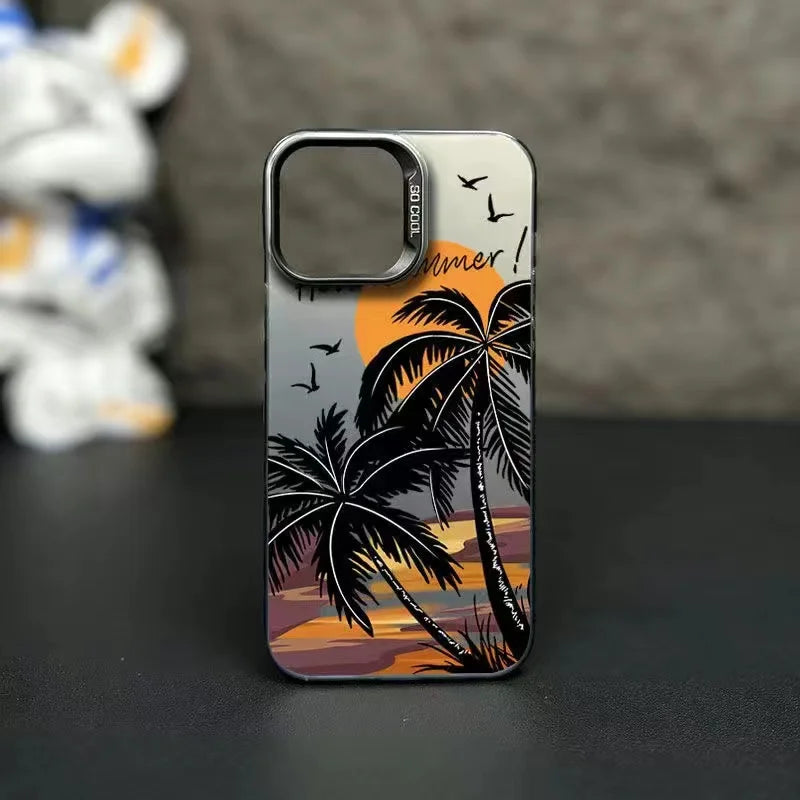 Phone Case For iPhone 16 15 14 13 12 11 Pro Max 7 8 Plus XS XR X SE2022 Summer Scenery Coconut tree Design Shockproof Hard Cover