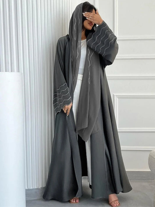 Ramadan Eid Abaya Khimar Set – Gray & Black Muslim Dress