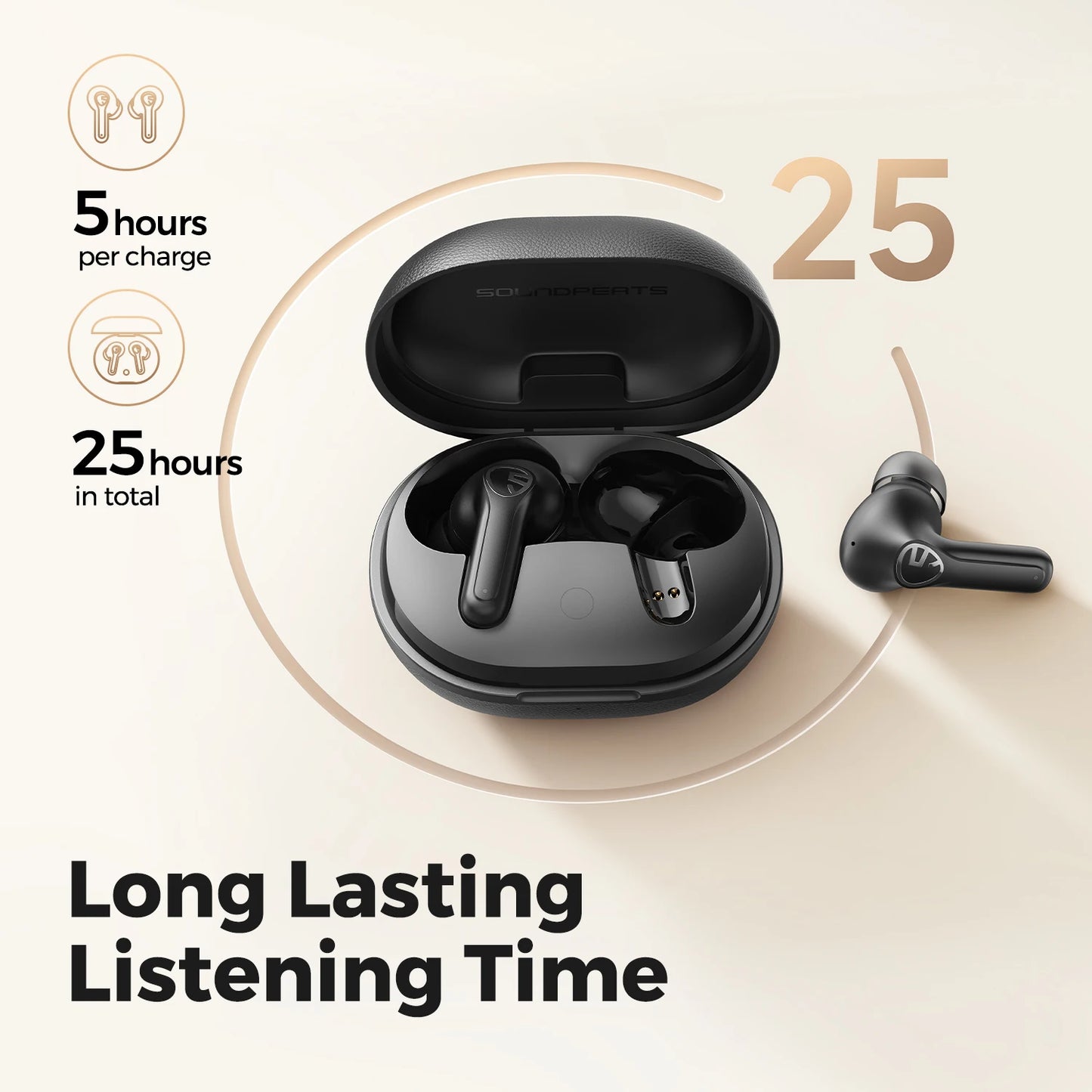SoundPEATS Life Wireless Earbuds Active Noise Cancelling Bluetooth V5.2 Earphones with 4 Mic,12mm Driver,AI ENC for Clear Calls