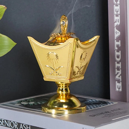 14x8cm Arabian Metal Incense Burner Vintage Golden Color Aromatherapy Diffuser Holder Stand for Living Room Bedroom Decoration