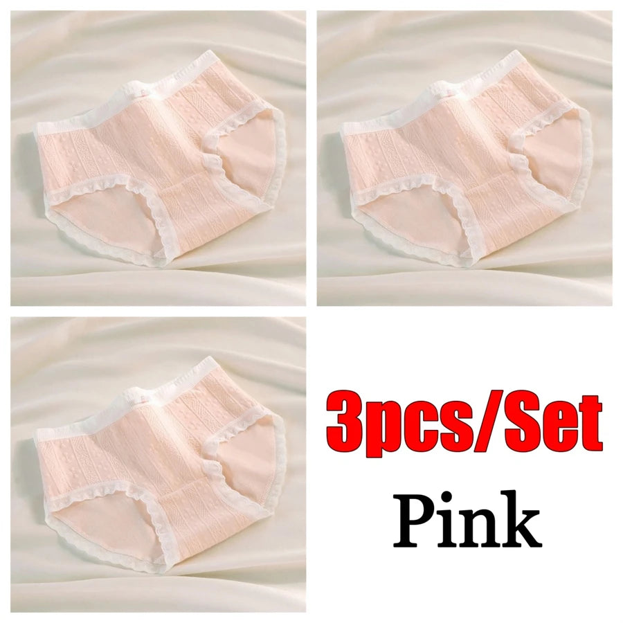 3PCS/Set Cotton Panties Women Antibacterial Crotch 2024 New Mid Waist Underwear Girls Breathable Triangle Shorts Lingerie Briefs
