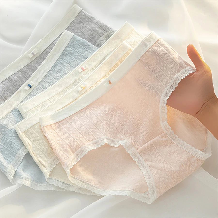 3PCS/Set Cotton Panties Women Antibacterial Crotch 2024 New Mid Waist Underwear Girls Breathable Triangle Shorts Lingerie Briefs