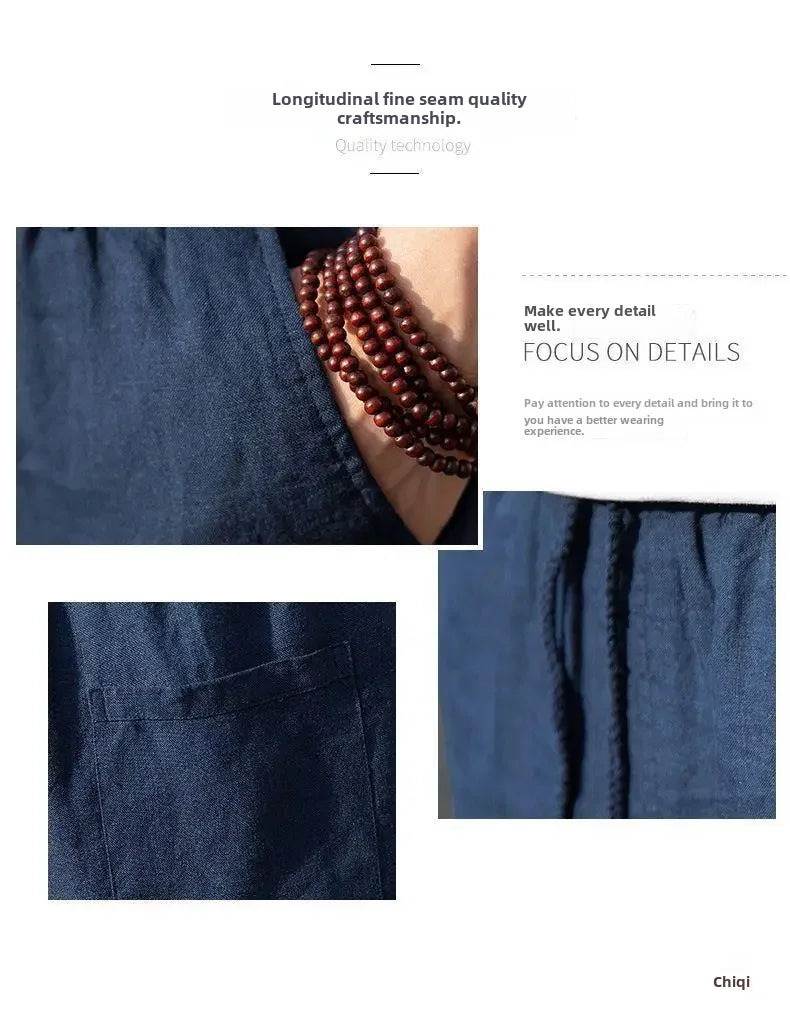 High-end 100% Pure Linen Pants Men's Thin Summer White Pants Casual Loose-fit Straight-leg Cotton Linen Trousers
